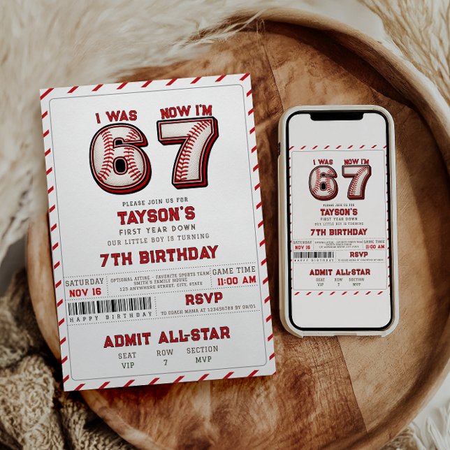 Invitation I Was 6, Now I’m 7 – Baseball 7th Birthday (I Was 6, Now I’m 7 – Baseball 7th Birthday Invitation)