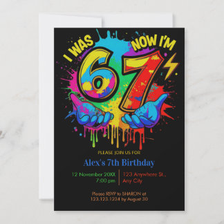 Invitation  I Was 6 Now I’m 7 Colorful Paint Birthday