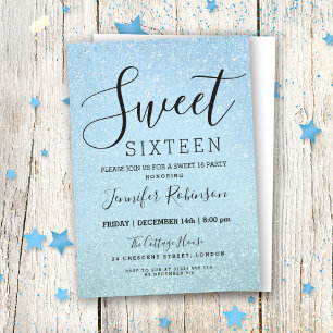 Invitation Ice Blue Sweet 16 Anniversaire Parties scintillant
