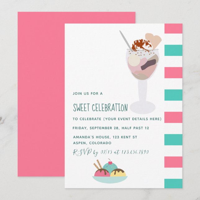 Invitation Ice Cream Anniversaire de fête (Devant / Derrière)