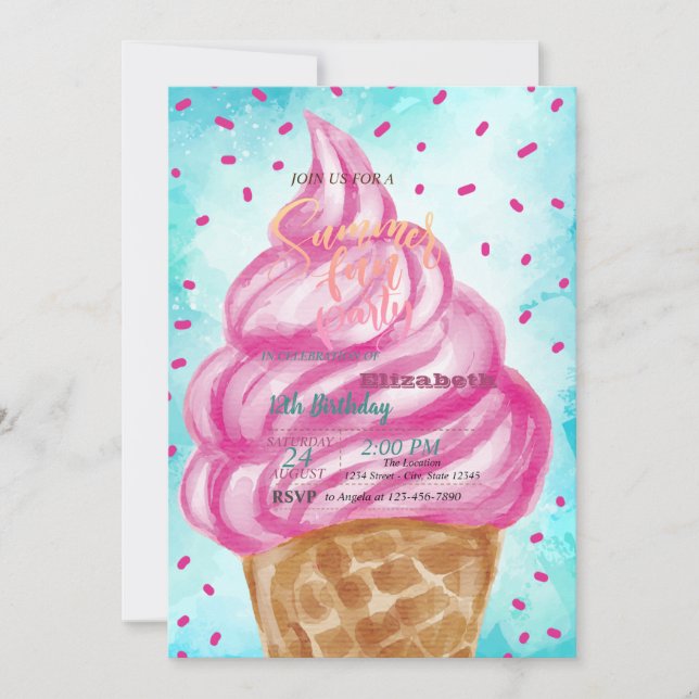 Invitation Ice Cream Cone fête d'été (Devant)