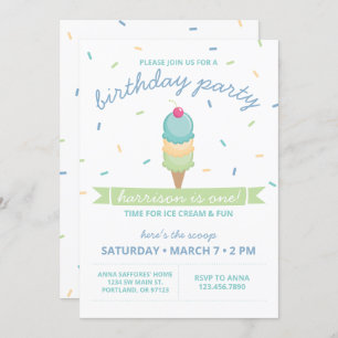 Invitation Ice Cream Cone Première fête d'anniversaire - Garç