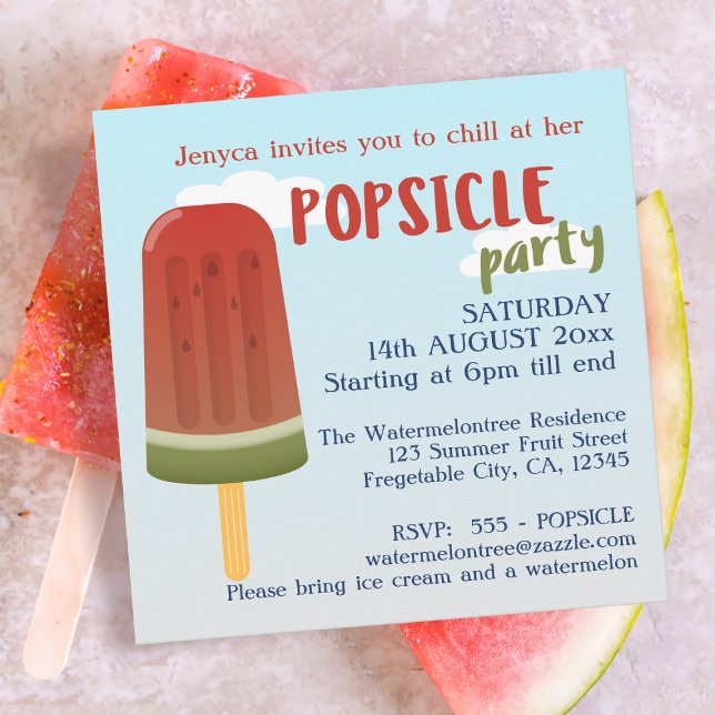 Invitation Ice Cream Popsicle Party fille Anniversaire Invita (Celebrate your summer birthday with this cute Popsicle party invitation. Just add your details)