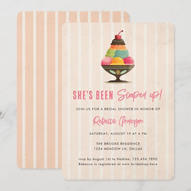 Invitation Ice Cream She's been scooped up Pink Bridal Shower (Devant / Derrière)