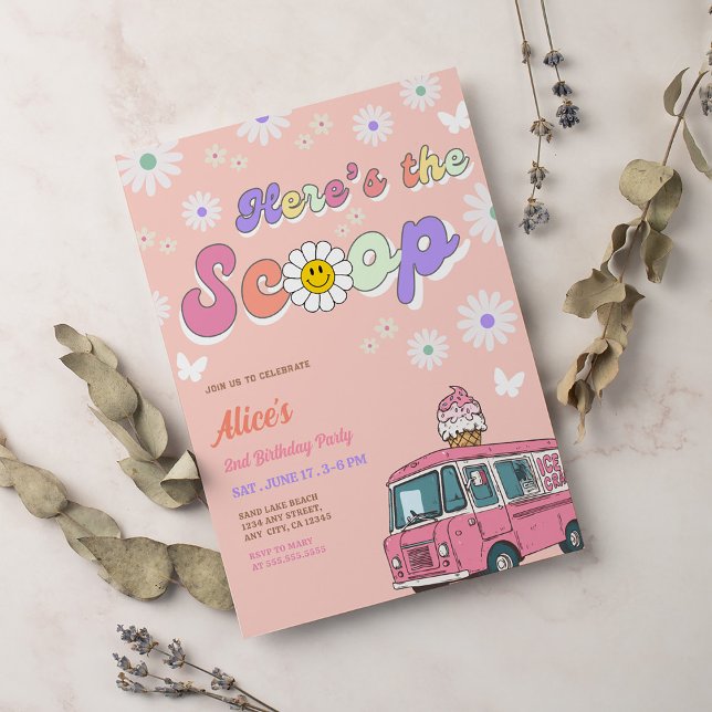Invitation Ice Cream Truck Scoops 2nd Birthday (Créateur téléchargé)