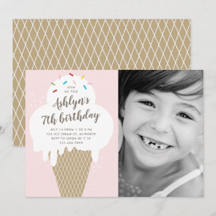 Invitation Ice crème cône enfants photo fête d'anniversaire