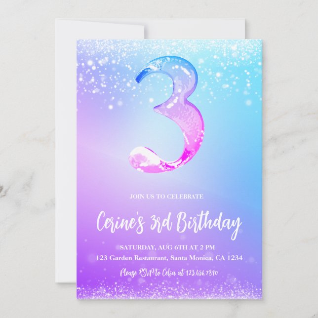 Invitation Ice number Foil Girl 3rd Birthday (Devant)