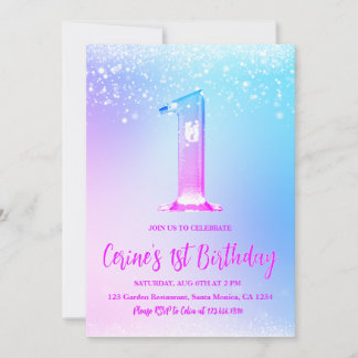 Invitation Ice number white glitter Girl First Birthday