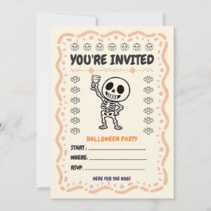 Invitation Ici pour la fête d'Halloween des squelettes mignon
