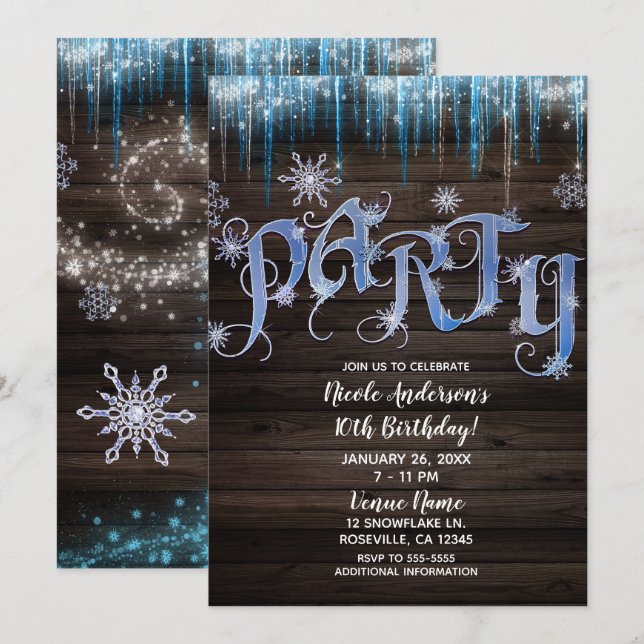 Invitation Icicles gelés Wonderland Winter FÊTE D'Anniversair (Devant / Derrière)