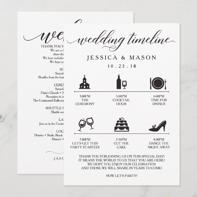 Invitation Icône Itinéraire de mariage et Accueil de mariage (Devant / Derrière)