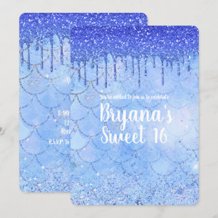 Invitation Icy Blue Parties scintillant Drip Mermaid Sweet 16