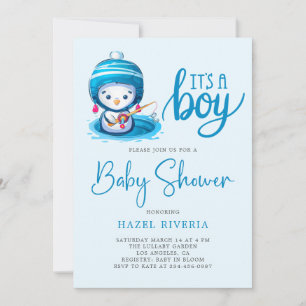 Invitation Icy Blue Penguin C’est un Baby shower pour garçon