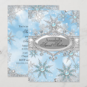 Invitation Icy Blue Princess Winter Wonderland Sweet 16