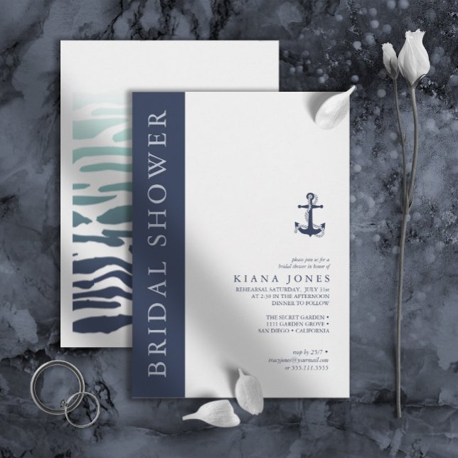 Invitation ID de Fête des mariées de Mariage d'Ancre Blue Wav (Créateur téléchargé)
