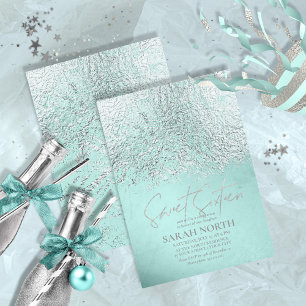 Invitation ID Turquoise Sweet sixteen Abstrait Foil776