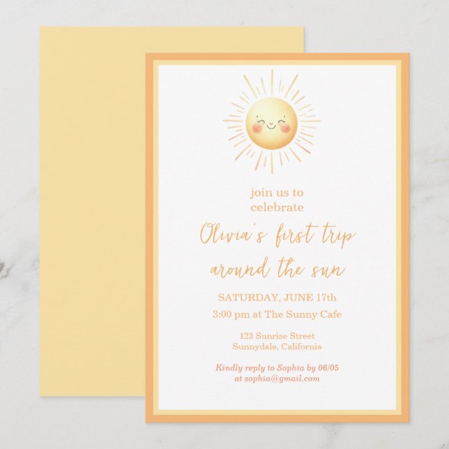 Invitation Idéal Premier voyage autour du Soleil Enfants 1er  (Devant / Derrière)