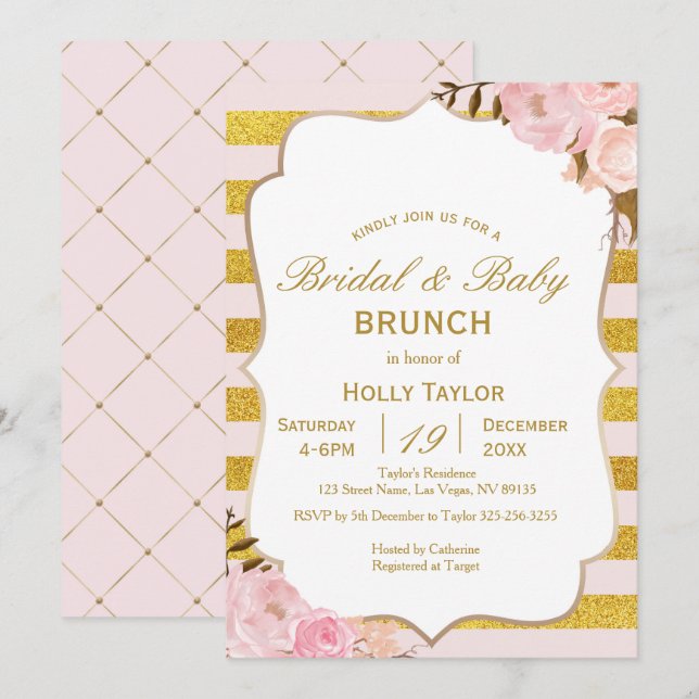 Invitation Idées combinées de Baby shower et de Fête des mari (Devant / Derrière)