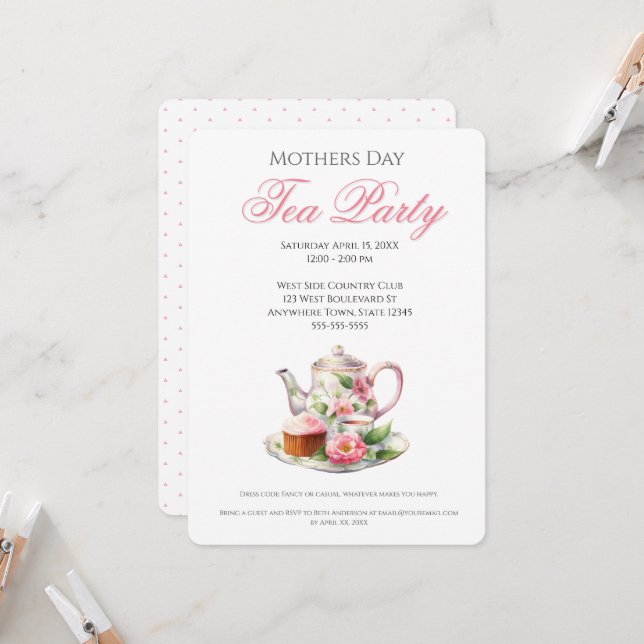 Invitation Idées de fête du thé pour les mères (Devant/Arrière en situation)