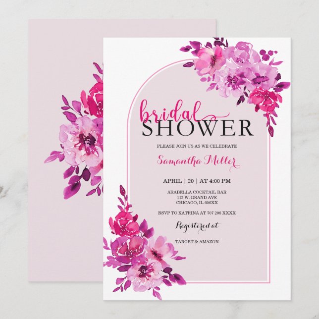 Invitation Idées de Fêtes des mariées roses chaudes (Devant / Derrière)