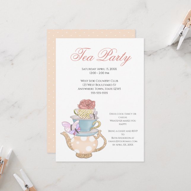 Invitation Idées de Tea Party (Devant/Arrière en situation)