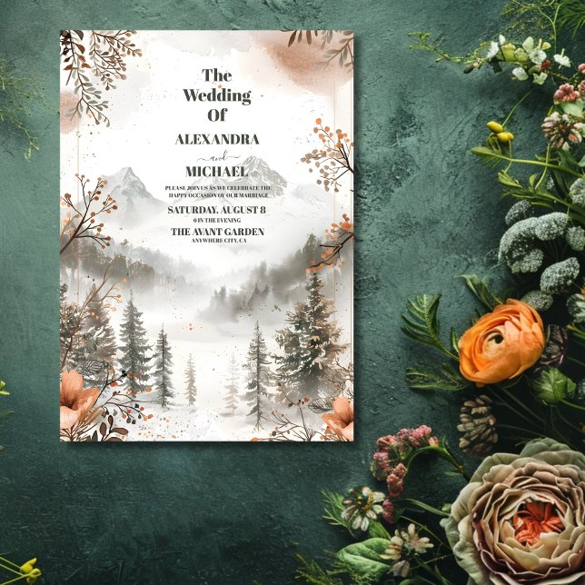 Invitation Idyllic Watercolor Mountain Mariage de forêt d'hiv (Créateur téléchargé)