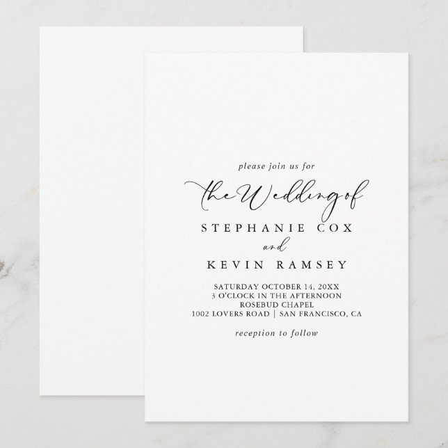 Invitation Idyllique Stylish Calligraphie Mariage De  (Devant / Derrière)