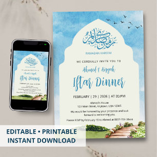 Invitation Iftar à l'aquarelle élégante Arch Jardi