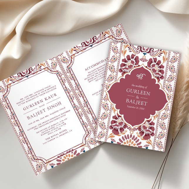 Invitation Ikat blanc rose tout en un Mariage sikh (Créateur téléchargé)