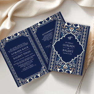 Invitation Ikat bleu foncé tout en un Mariage sikh