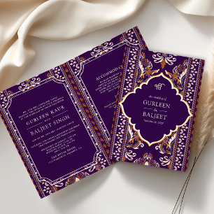 Invitation Ikat jaune foncé violet tout en un Mariage sikh