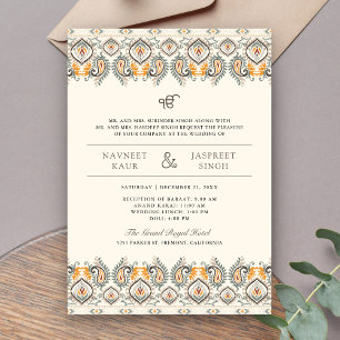 Invitation Ikat Paisley Bordure Crème Anand Karaj Mariage Sik
