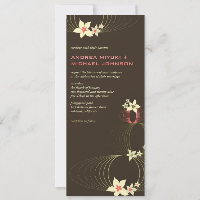 Invitation Ikebana Pink Frangipani Mariage tropical Invitatio (Devant)