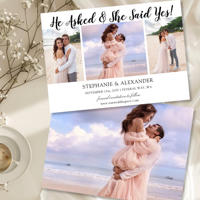 Invitation Il a demandé, elle a dit oui Photo Annonce de fian (He Asked She Said Yes Photo Engaged Announcement)