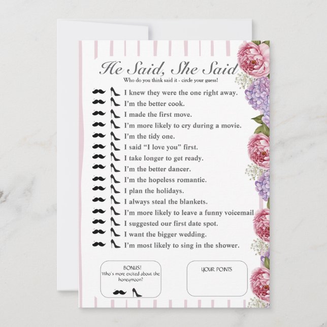 Invitation Il A Dit, Elle A Dit Bride douche floral Jeu (Devant)