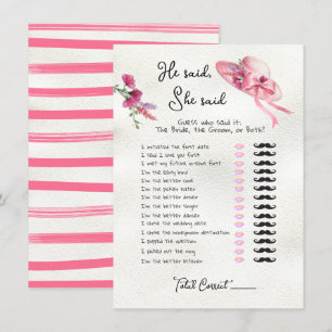 Invitation Il a dit, Elle a dit Derby Pink Casquette jeu nupt
