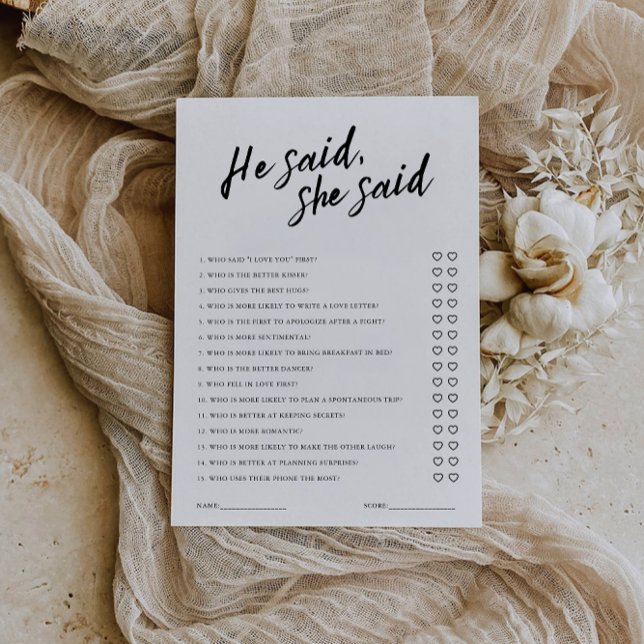 Invitation Il A Dit Qu'Elle A Dit Fête des mariées Modèle De  (He Said She Said Bridal Shower Game Template)