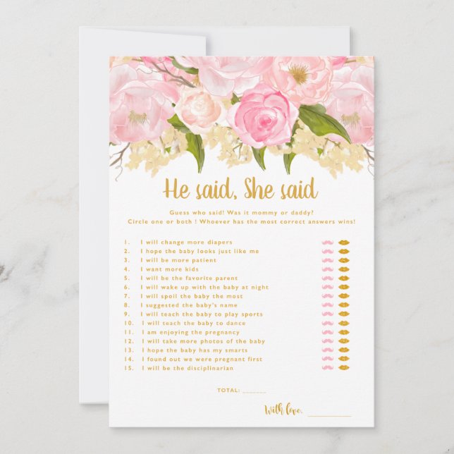 Invitation Il A Dit Qu'Elle A Dit Fille Baby shower Jeux Cart (Devant)