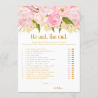 Il A Dit Qu'Elle A Dit Fille Baby shower Jeux Cart