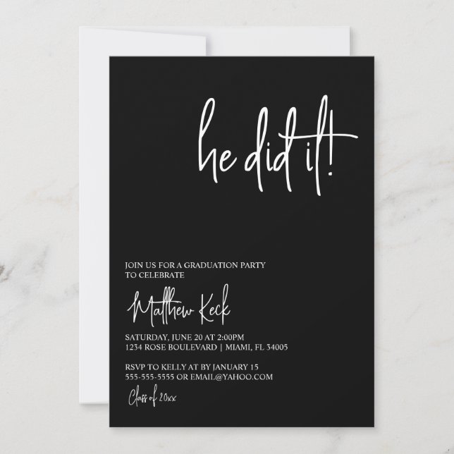 Invitation Il A Fait L'Invitation De La Fête De Graduation (Devant)