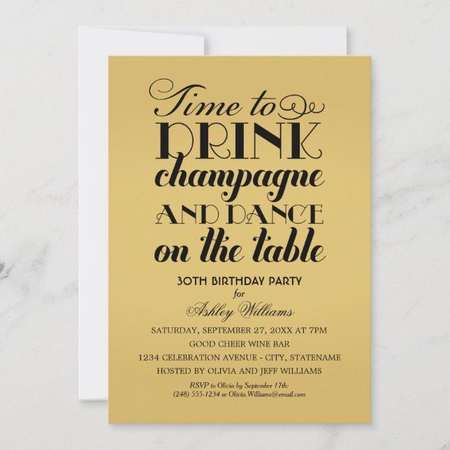 Invitation Il est temps de boire du Champagne Black Gold Anni (Devant)