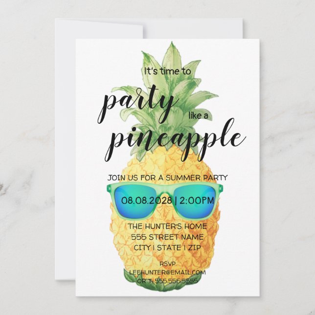 Invitation Il est temps de faire la fête comme un ananas (Devant)