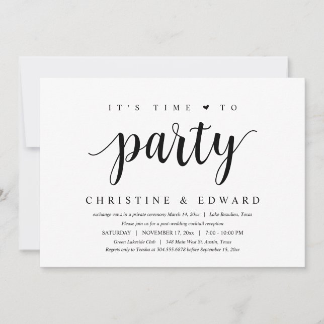 Invitation Il est temps de faire la fête, Elopement du Mariag (Devant)