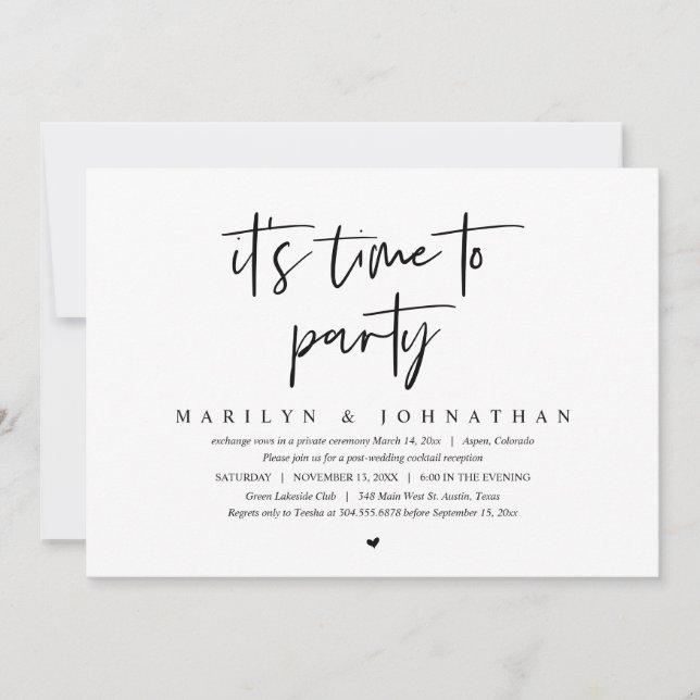 Invitation Il est temps de faire la fête, Mariage Elopement C (Devant)