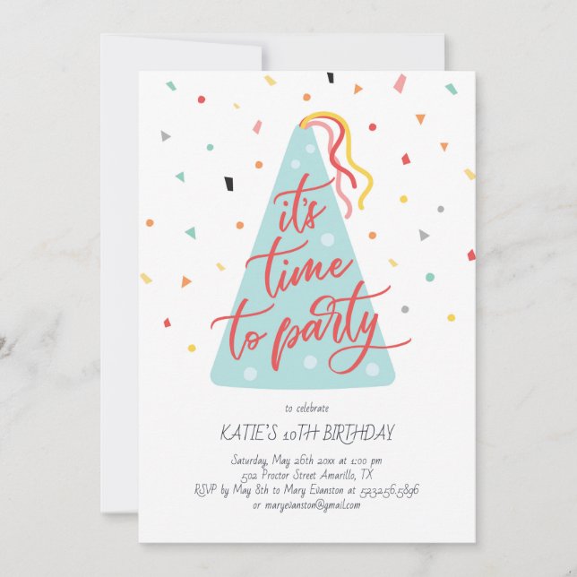 Invitation Il est temps de fêter son anniversaire (Devant)
