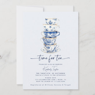 Invitation Il est temps de Tea Chinoiserie Dusty Blue Fête de