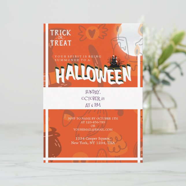 Invitation Il est temps d'Halloween, Trick ou de traiter cost (Debout devant)
