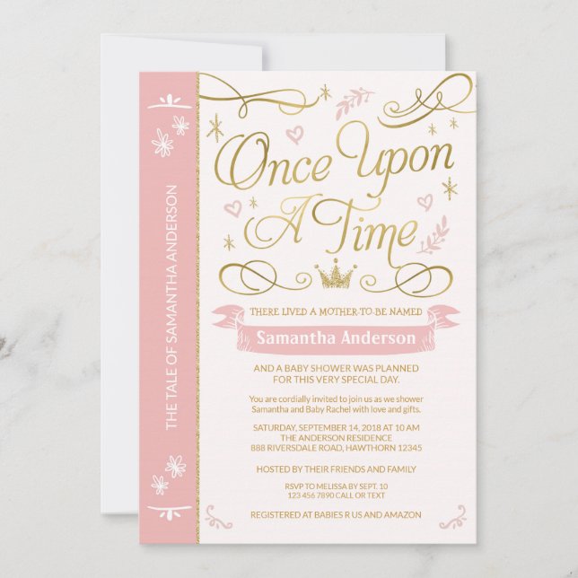 Invitation Il Était Une Fois Baby shower De Temps, Princesse  (Devant)