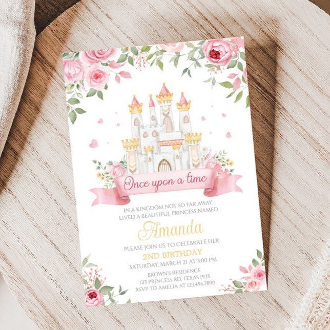 Invitation Il était une fois fête d'anniversaire (Princess Castle Once Upon a Time Birthday Party Invitation)