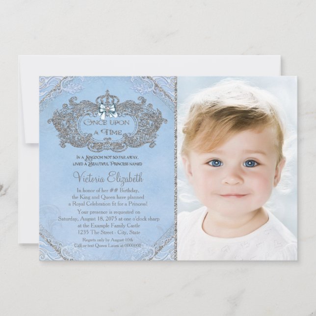 Invitation Il était une fois photo princesse anniversaire (Devant)